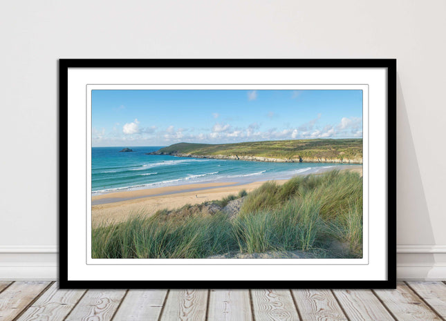 crantock framed print including picture frame beach in newquay cornwall