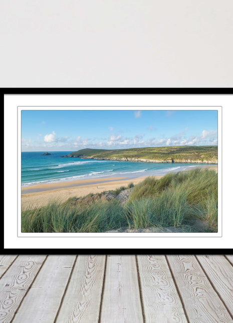 crantock framed print including picture frame beach in newquay cornwall