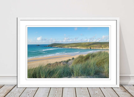crantock framed print including picture frame beach in newquay cornwall