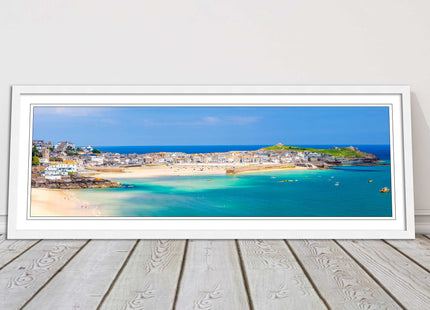 st Ives harbour panoramic framed picture print Cornwall beach and tropical water