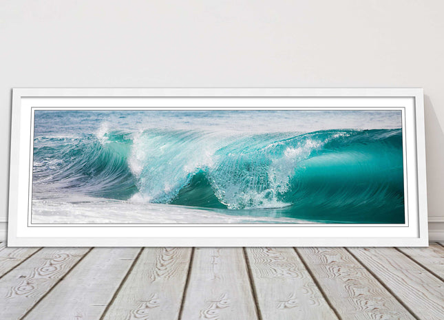 Rolling surf waves. ocean colours Framed picture print choice in frame colours