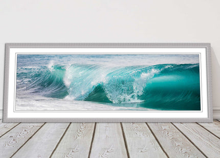 Rolling surf waves. ocean colours Framed picture print choice in frame colours