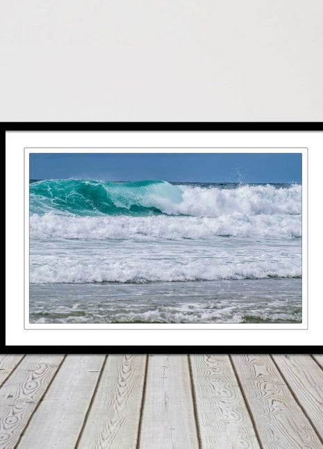 tropical looking surf stormy waves framed picture print turquoise waves