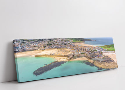 St Ives harbour, aerial view. Panoramic canvas picture print. Aerial view