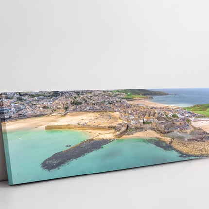 St Ives harbour, aerial view. Panoramic canvas picture print. Aerial view