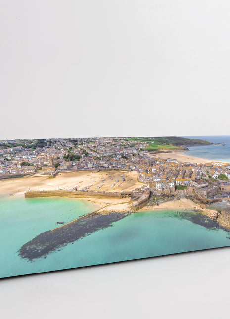St Ives harbour, aerial view. Panoramic canvas picture print. Aerial view