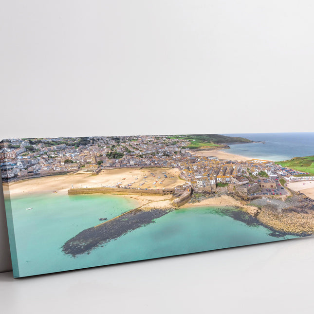 St Ives harbour, aerial view. Panoramic canvas picture print. Aerial view