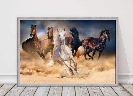 Wild horses galloping through sand. Framed picture choice on frames