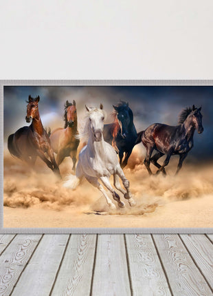 Wild horses galloping through sand. Framed picture choice on frames