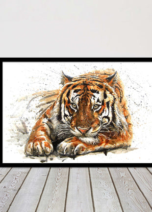 Tiger painting with paint splash modern art. Printed picture and framed