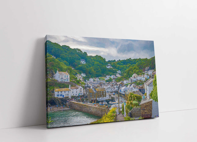 Polperro fishing harbour village Cornwall Painting printed framed canvas print