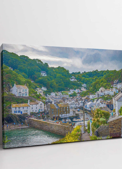Polperro fishing harbour village Cornwall Painting printed framed canvas print