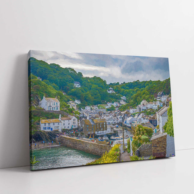 Polperro fishing harbour village Cornwall Painting printed framed canvas print