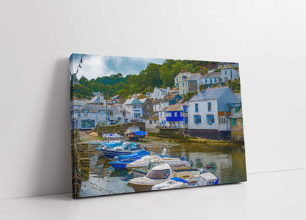 Polperro fishing harbour village Cornwall.Painting canvas picture print