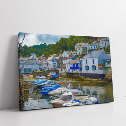 Polperro fishing harbour village Cornwall.Painting canvas picture print