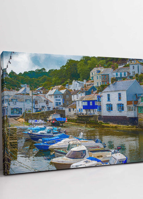 Polperro fishing harbour village Cornwall.Painting canvas picture print