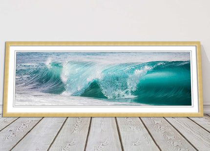 Rolling surf waves. ocean colours Framed picture print choice in frame colours