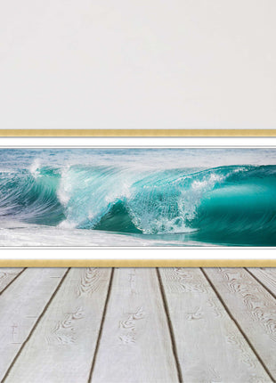 Rolling surf waves. ocean colours Framed picture print choice in frame colours