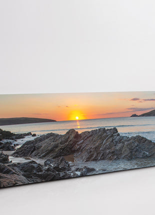 Crantock Beach at sunset. Panoramic canvas picture print. Cornwall beach scene.