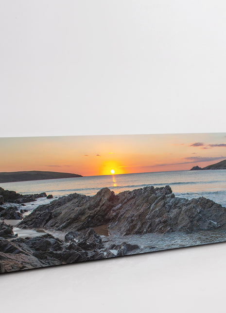 Crantock Beach at sunset. Panoramic canvas picture print. Cornwall beach scene.
