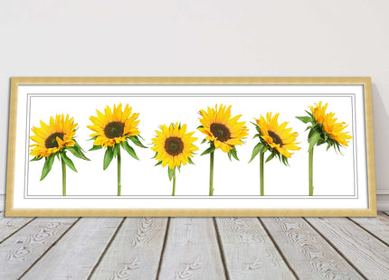 Golden sunflowers painting. Panoramic framed picture print frame choice