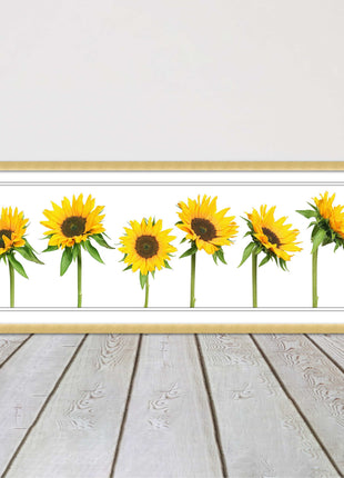 Golden sunflowers painting. Panoramic framed picture print frame choice