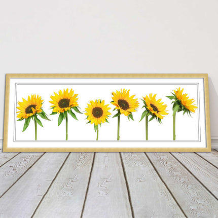 Golden sunflowers painting. Panoramic framed picture print frame choice