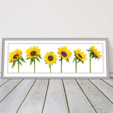 Golden sunflowers painting. Panoramic framed picture print frame choice