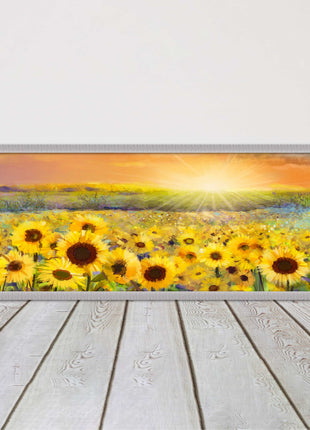 Sunflower field at sunset painting. Panoramic framed picture print. Choice of frame colour and border.