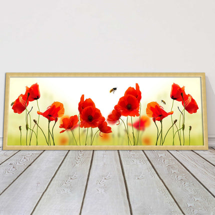 Wild Poppies and bees. Panoramic framed picture print. Choice of frames