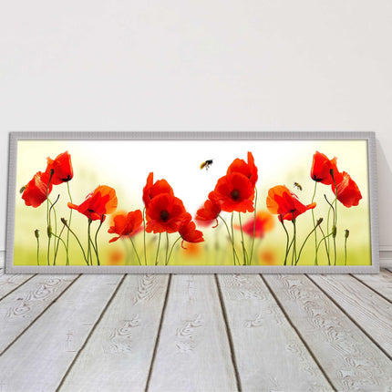 Wild Poppies and bees. Panoramic framed picture print. Choice of frames