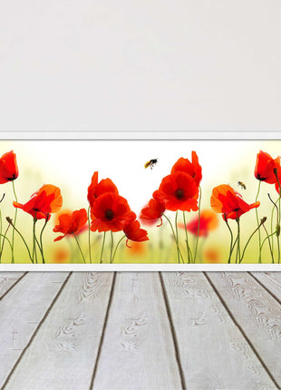 Wild Poppies and bees. Panoramic framed picture print. Choice of frames
