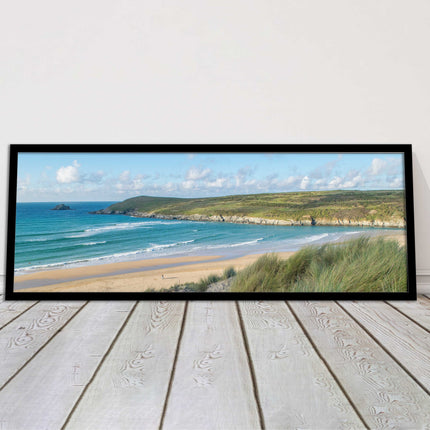 Crantock Beach. Panoramic framed picture print, Cornwall beach scene choice