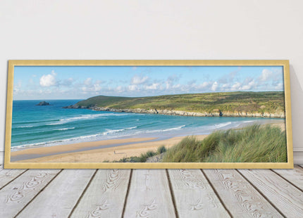 Crantock Beach. Panoramic framed picture print, Cornwall beach scene choice