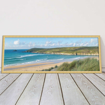 Crantock Beach. Panoramic framed picture print, Cornwall beach scene choice