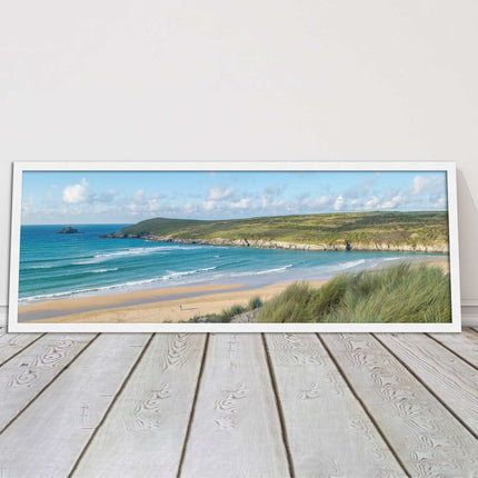 Crantock Beach. Panoramic framed picture print, Cornwall beach scene choice