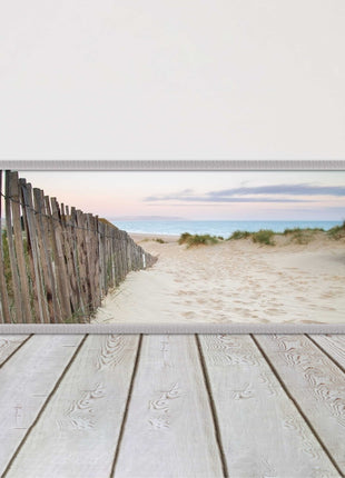 Sand dunes at sunrise. Panoramic framed picture print, beach/coastal scene