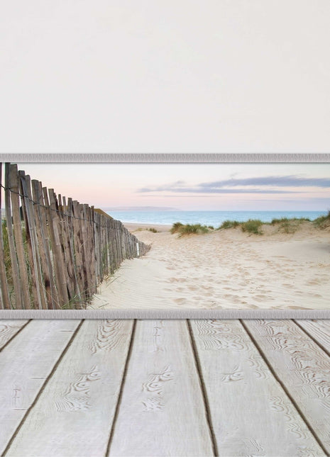Sand dunes at sunrise. Panoramic framed picture print, beach/coastal scene