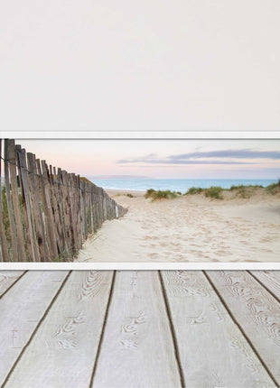 Sand dunes at sunrise. Panoramic framed picture print, beach/coastal scene