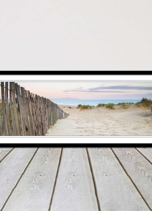 Sand dunes at sunrise. Panoramic framed picture print, beach/coastal scene