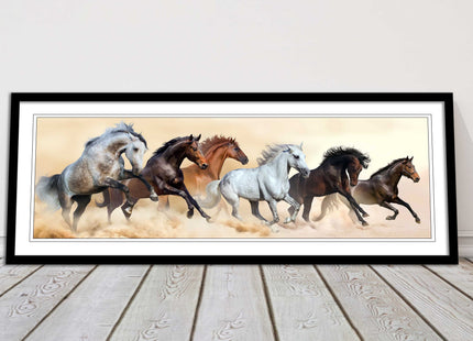 Wild Horses painting. Panoramic framed picture print. A choice of frames.