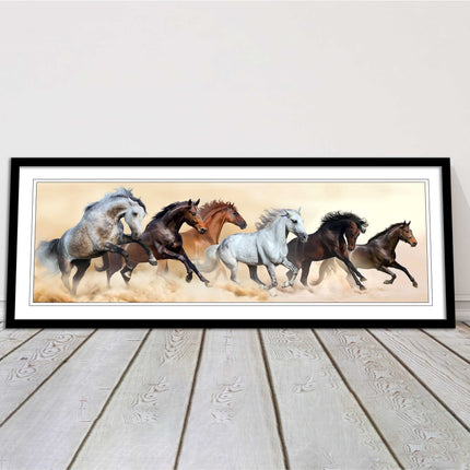 Wild Horses painting. Panoramic framed picture print. A choice of frames.