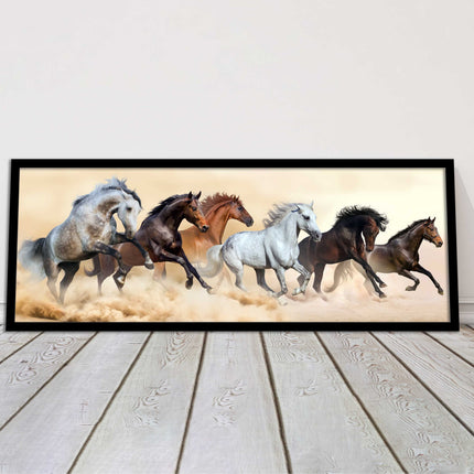 Wild Horses painting. Panoramic framed picture print. A choice of frames.