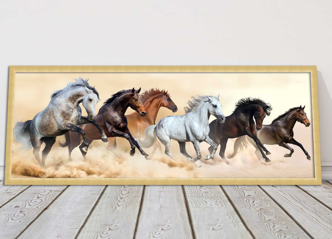 Wild Horses painting. Panoramic framed picture print. A choice of frames.