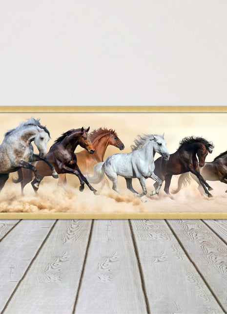 Wild Horses painting. Panoramic framed picture print. A choice of frames.
