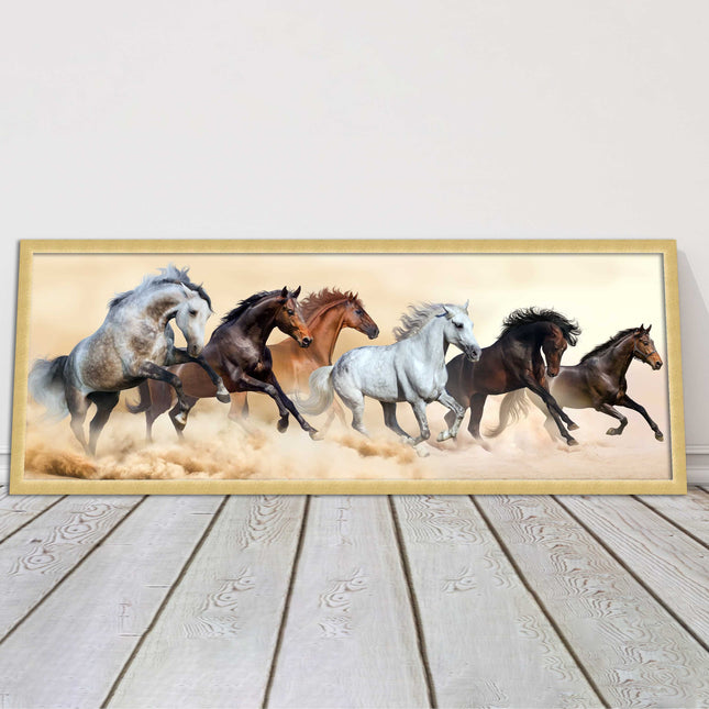 Wild Horses painting. Panoramic framed picture print. A choice of frames.