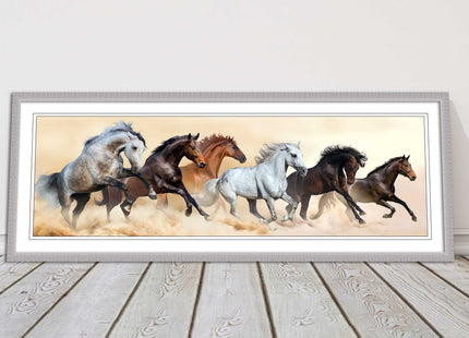 Wild Horses painting. Panoramic framed picture print. A choice of frames.