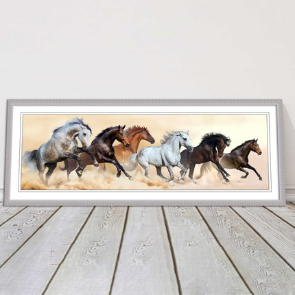 Wild Horses painting. Panoramic framed picture print. A choice of frames.