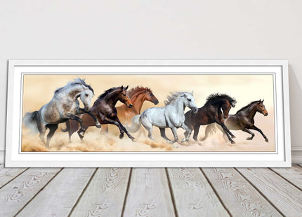 Wild Horses painting. Panoramic framed picture print. A choice of frames.
