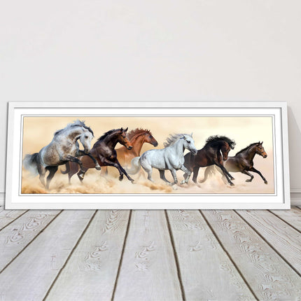 Wild Horses painting. Panoramic framed picture print. A choice of frames.
